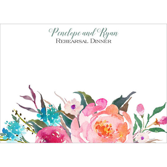 Watercolor Peony Spray Flat Place Cards